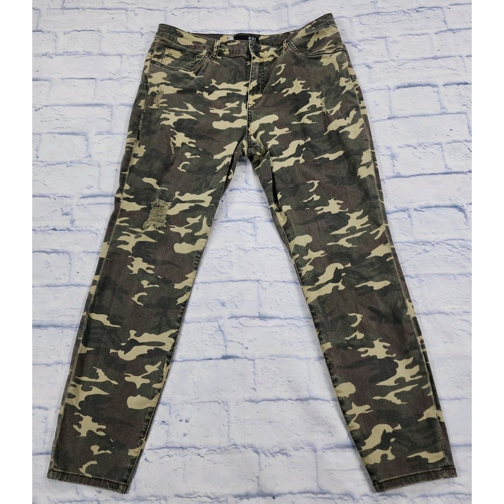 KUT From The Kloth WOMENS SZ 14 Green Camo Connie High Rise Ankle Skinny Jeans